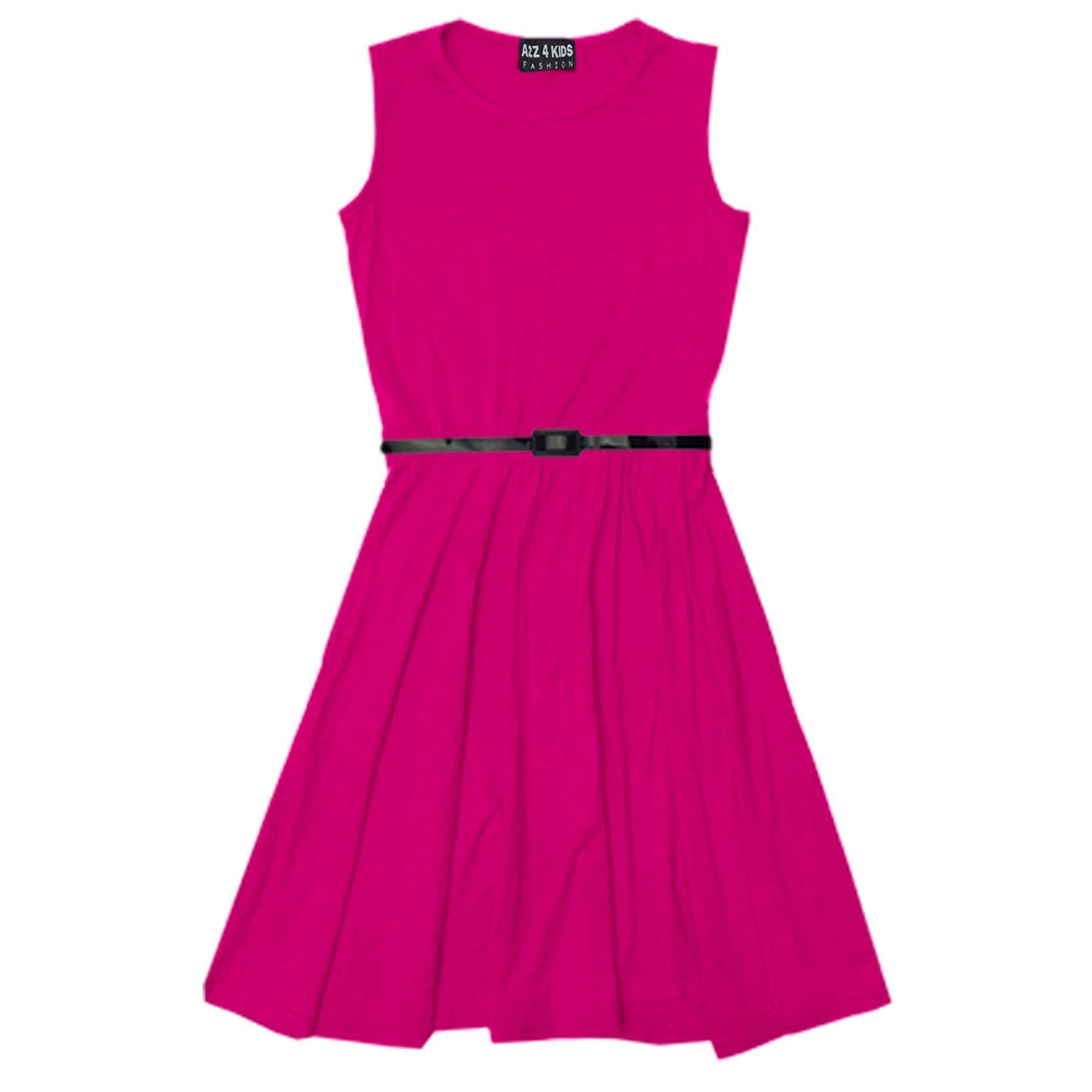 A2z 4 Kids Girls Cerise Party Fashion Dresses With Free Belt Summer - Skater Sleeveless 11-12