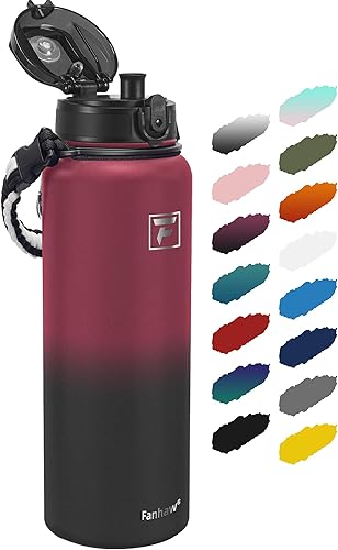 Fanhaw Botella de agua aislada de acero inoxidable de 40 onzas con 1 tapa (tapa para chug), para exteriores, mujeres, hombres, a prueba de fugas y