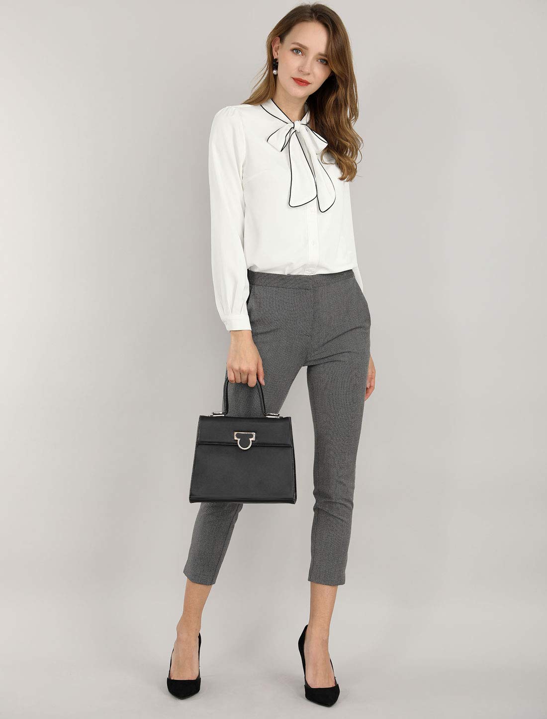 Allegra K Damen Shirt Bluse mit Fliege (1er Pack)