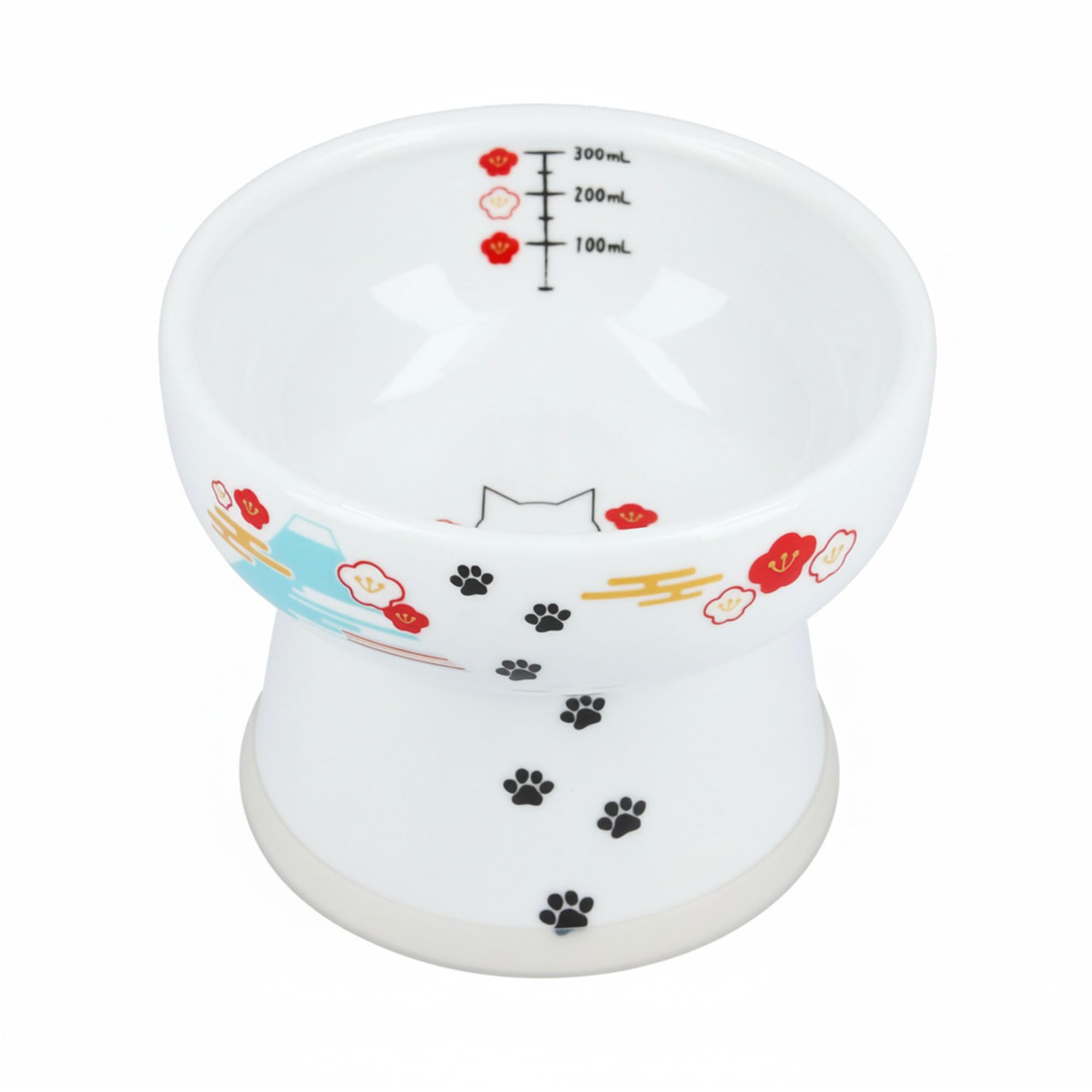 Necoichi Elevated Ceramic Cat Bowls for Indoor Cats - Raised Cat Food Bowl, Cat Water Bowl, Cute Lifted Cat Dishes for Food, Whisker Friendly, Anti-Spill Feeding for Small Pet, Kitten, 4.1” Fuji Style