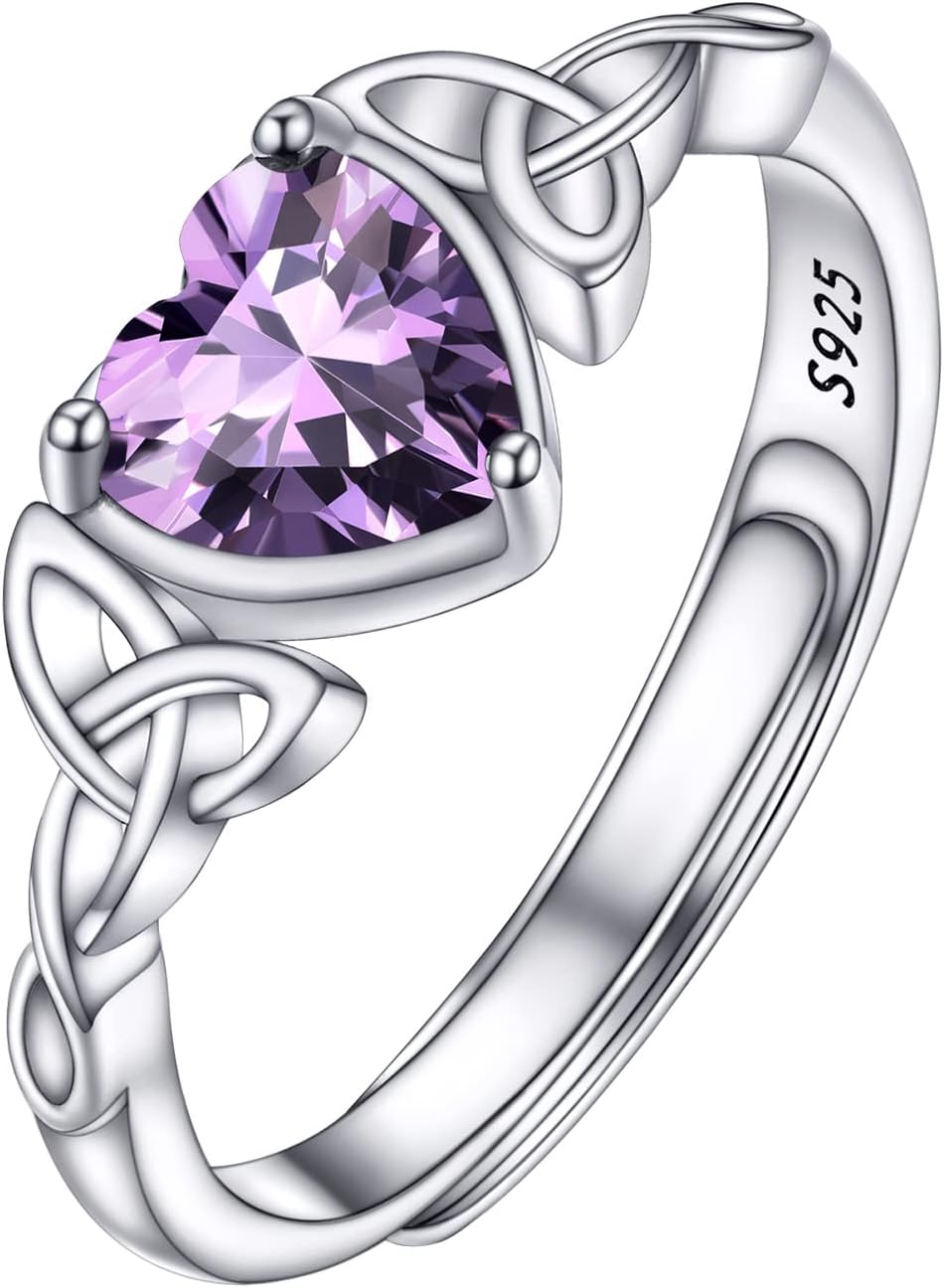 PROSILVER 925 Sterling Silver Celtic Knot Heart/Butterfly Ring for Women, Birthstone Jan-Dec Available, Gorgeous Cubic Zirconia Ring, Adjustable Ring, Come with Box