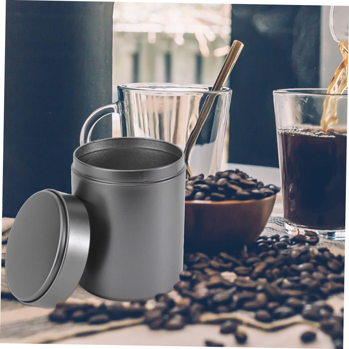 Garneck Barattoli in Latta Coperchio Ermetico Contenitori per Tè e Caramelle Set da 6 Cilindrici Nero per Conservazione in Cucina