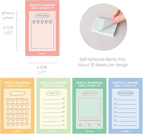Miniatura 2 de Monolike Sketch Planning Ver.2 Sticky-it - Juego de 5 blocs autoadhesivos de notas adhesivas 50 hojas Planificación de bocetos Ver.2