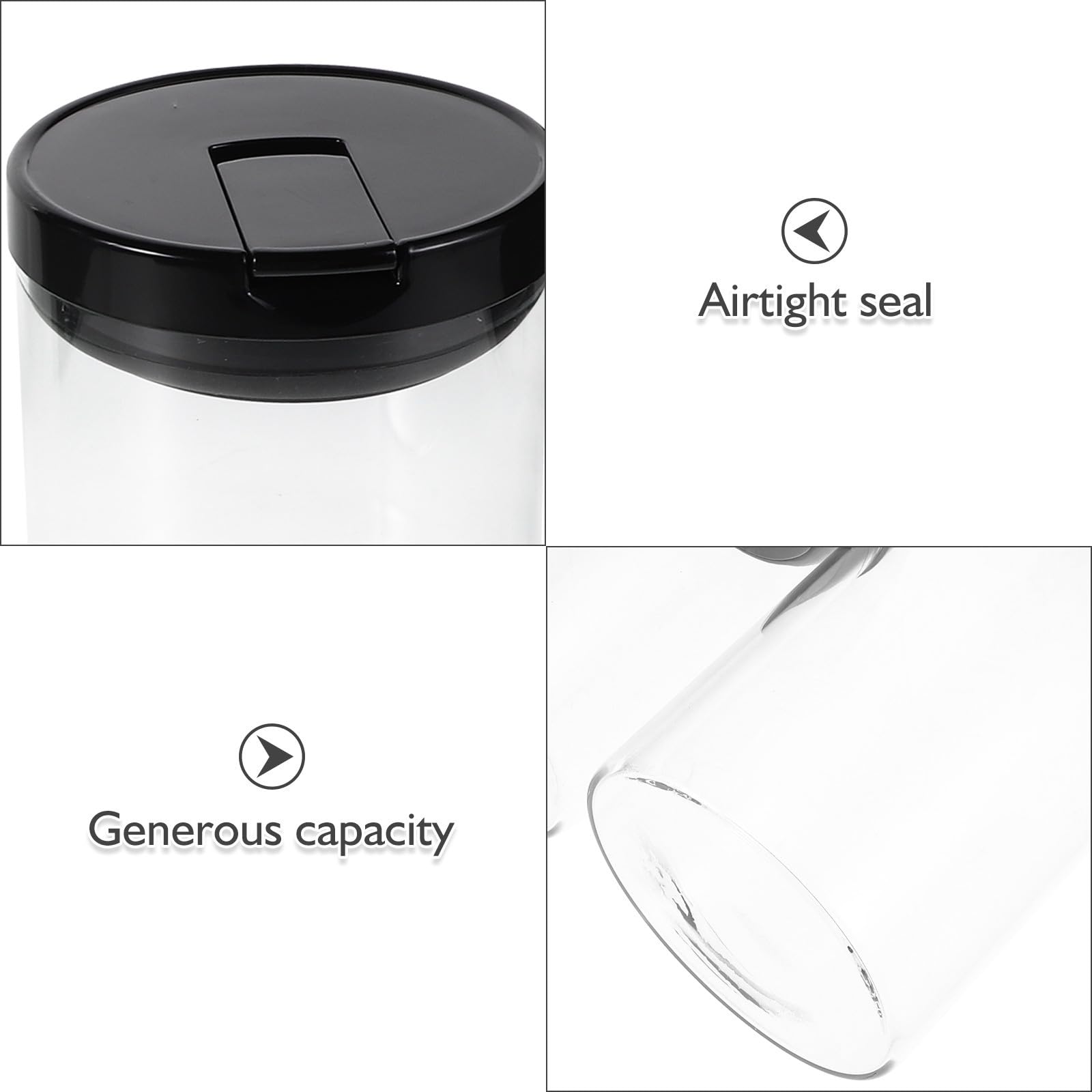 Kichvoe Set de 2 Tarros de Almacenamiento Herméticos de Vidrio con Tapas de Plástico, Capacidad 700ml y 1200ml, Diseño Transparente y Fácil Limpieza para Guardar Alimentos y Azúcar