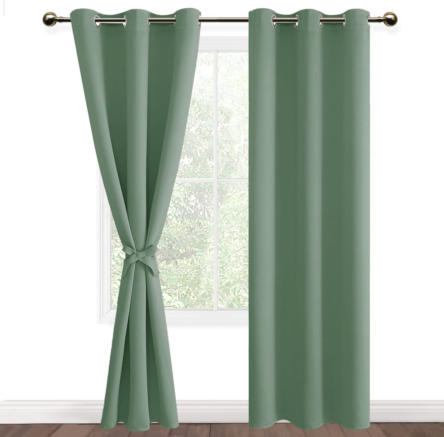 DWCN Blackout Curtains for Bedroom With Tie Backs Thermal Insulated Curtains for Living Room 46 x 90 Inch, Sage Green, 2 Panels โ image 1