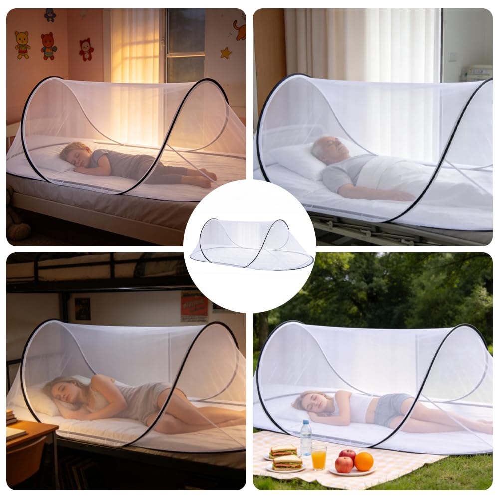 Moskitonetz Pop Up, 200 x 80 x 56 cm Faltbares Moskitonetz, Tragbares Moskitozelt mit Transportbeutel, Schnelle Einfache Installation für Einzelbett für Zuhause Reisen Camping Outdoor