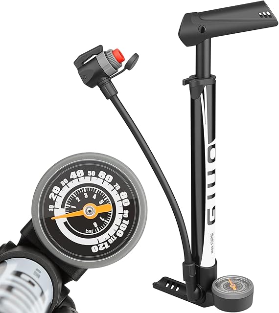Bike Pump with Gauge, [120 PSI] [Flexible Hose] Diyife Labor Saving Portable Bike Floor Pump Mini Bike Frame Pump Bicycle Pump with Gauge Fits Presta Schrader for Road Mountain BMX Bike