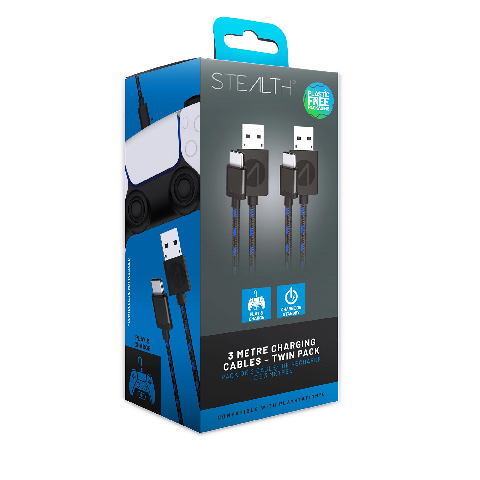 STEALTH Câbles SP-C10V 3M Twin Premium Braided Play & Charge pour PS5