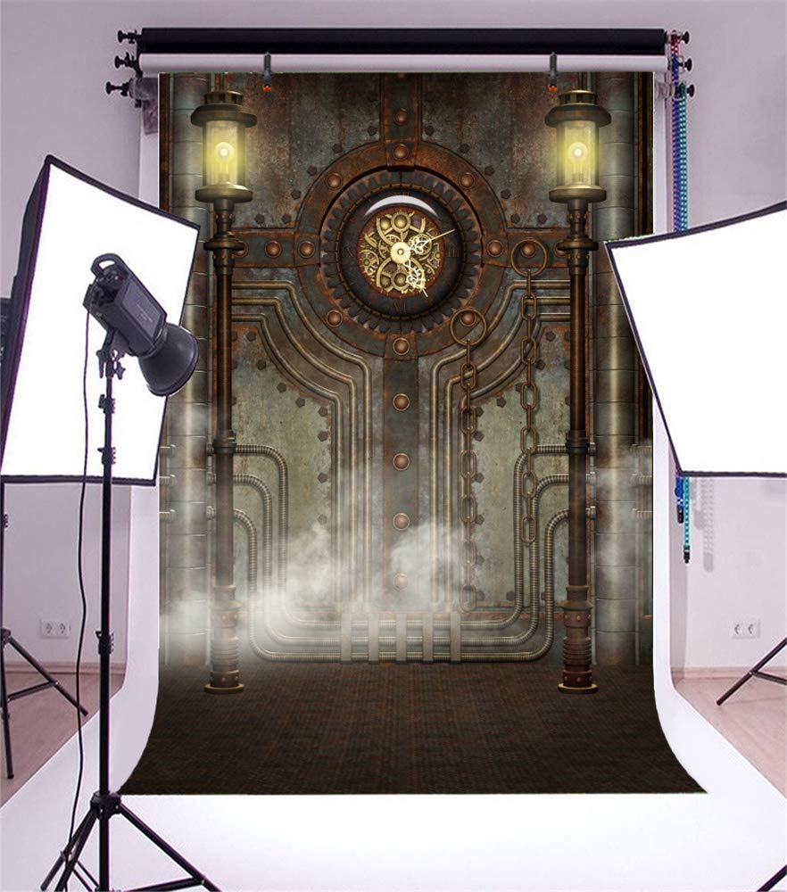 DASHAN 5x7ft Polyester Antique Vintage Steampunk Backdrop Industrial Gear Metal Clock Old Metal Gearwheel Photography Background Steam Machine