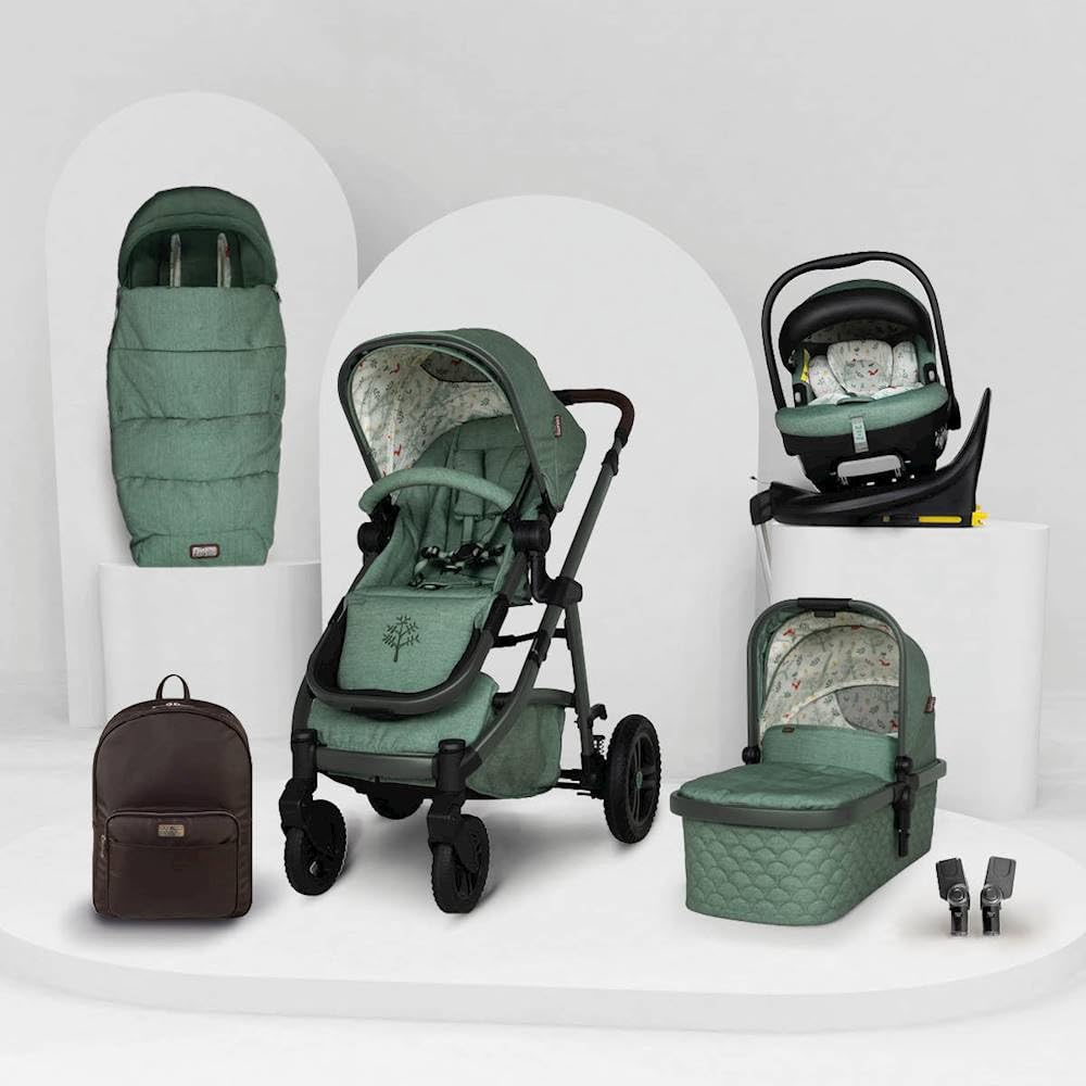 Cosatto Wow 3 Travel System Bundle mit i-Size Babyschale (Meadow) | 3 in 1 Kinderwagen ab Geburt bis 25kg mit Babywanne, drehbarer ISOFIX Basis, Fußsack und Wickelrucksack