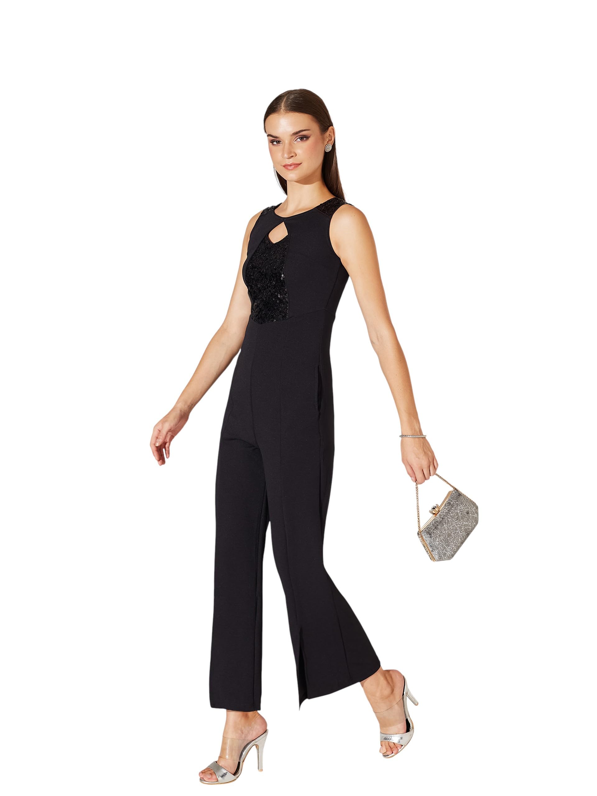 miss chase Women's Embellished Sweet-heart neck Sleeveless Side Pocketed Polyester Panelled Regular Jumpsuit-picture-26