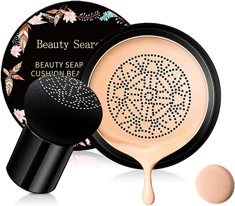 Crema base CC con colchón de aire de cabeza de hongo crema bb hidratante corrector para cubrir completamente la base inmaculada, esponja de maquillaje de hongos duradera (Desnudo)