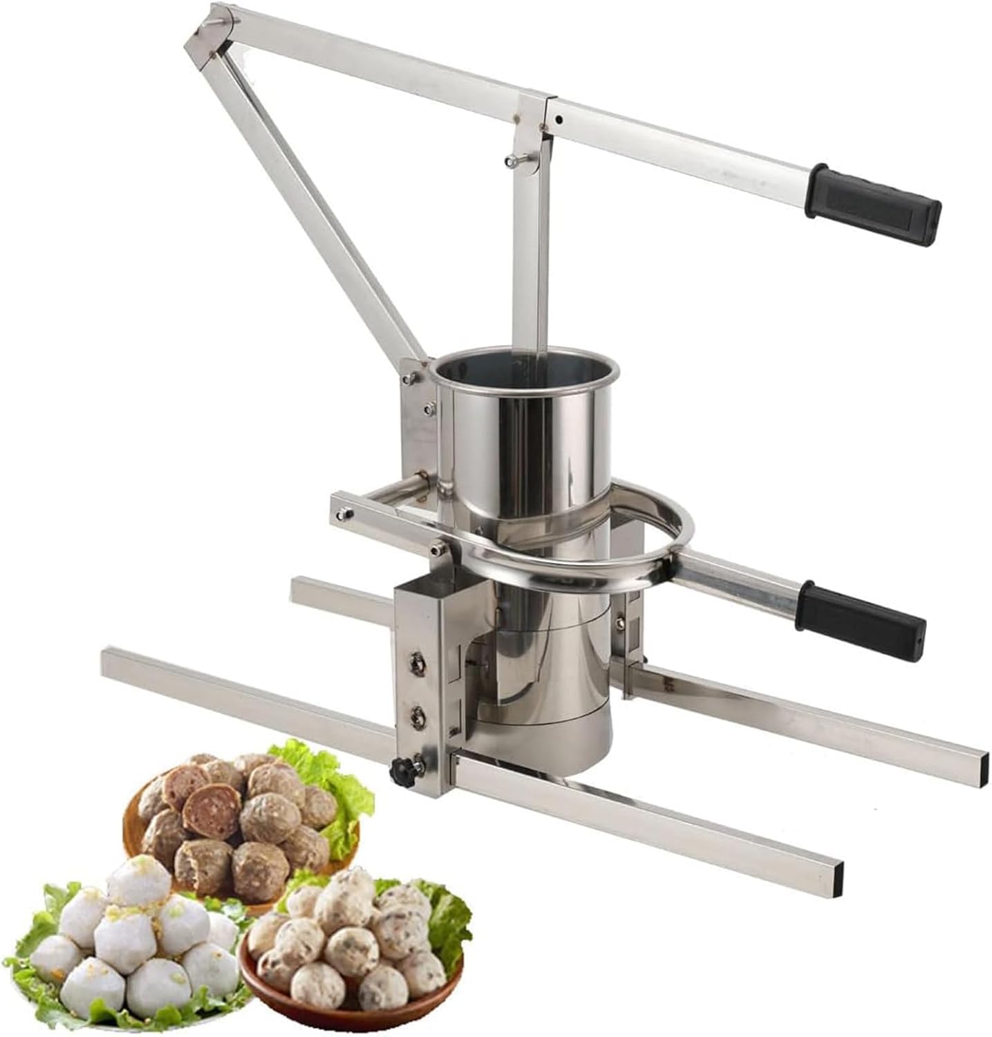 XNZJHPP Stainless Steel Hand-Operated Meatball Maker - Commercial Vegetable Meatball Forming Machine with Anti-Slips Handles, 13cm Molds for Home & Restaurant Use (MoldcB Dia16cm)
