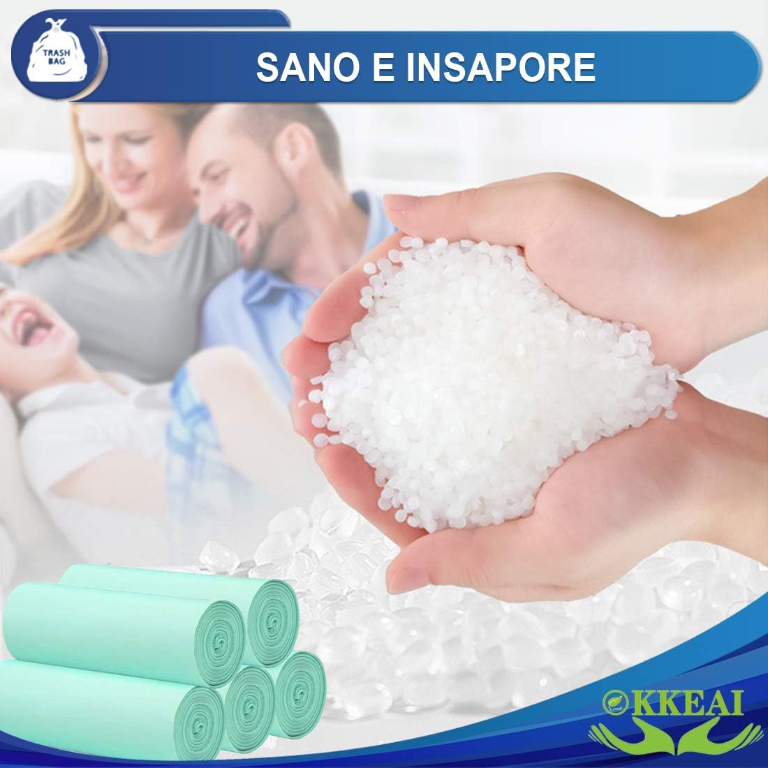OKKEAI 120 Pezzi Sacchetti Immondizia resistenti 45x50cm, 10L Sacchetti Spazzatura Piccoli Antistrappo, Alta Qualità, Durevoli e Antiforo, Sacchi Pattumiera per Cucina, Bagno, Soggiorno (Blu)