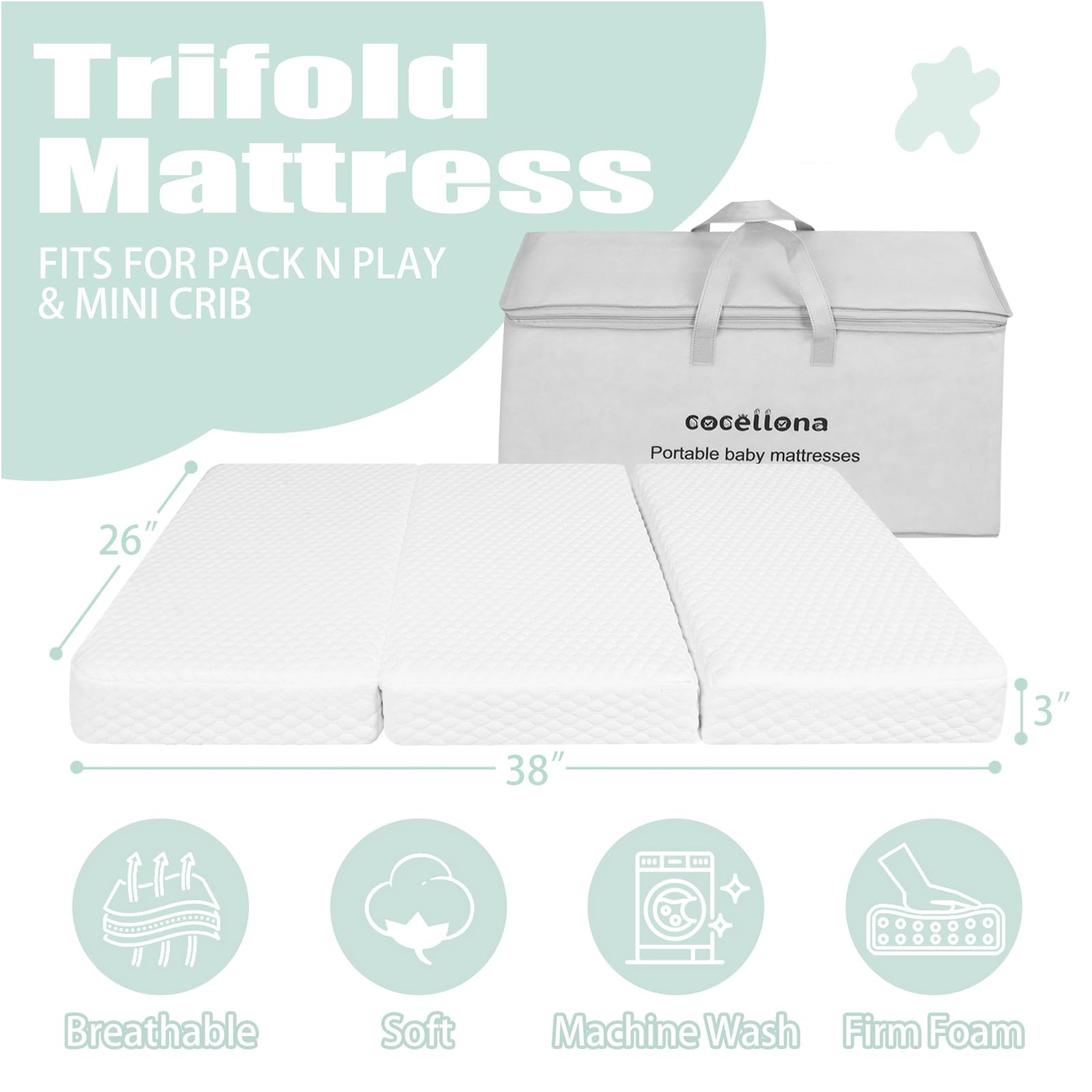 Pack And Play Mattress Pad PanKers Trifold Pack And Play Mattress 38x26 - Dual-Sided Memory Foam With Washable Cover Playpen Mattress