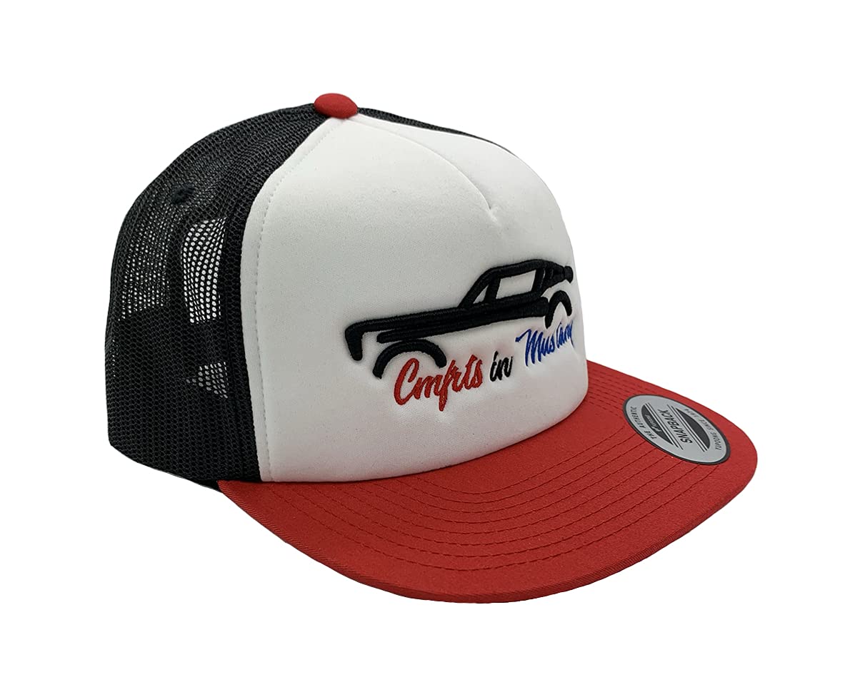CMFRTSin Mustang Snapback Foam Trucker hat - Riding, Golf, Hiking - Red/White/Black