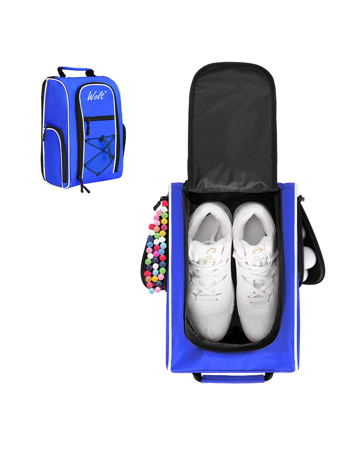 Wolt Golf Shoe Bag - Sports & Travel Shoes Carrier Bags with Ventilation & Double Outside Accessory Pocket for Socks, Tees, Golf Balls, Etc. for Women and Men (Blue)