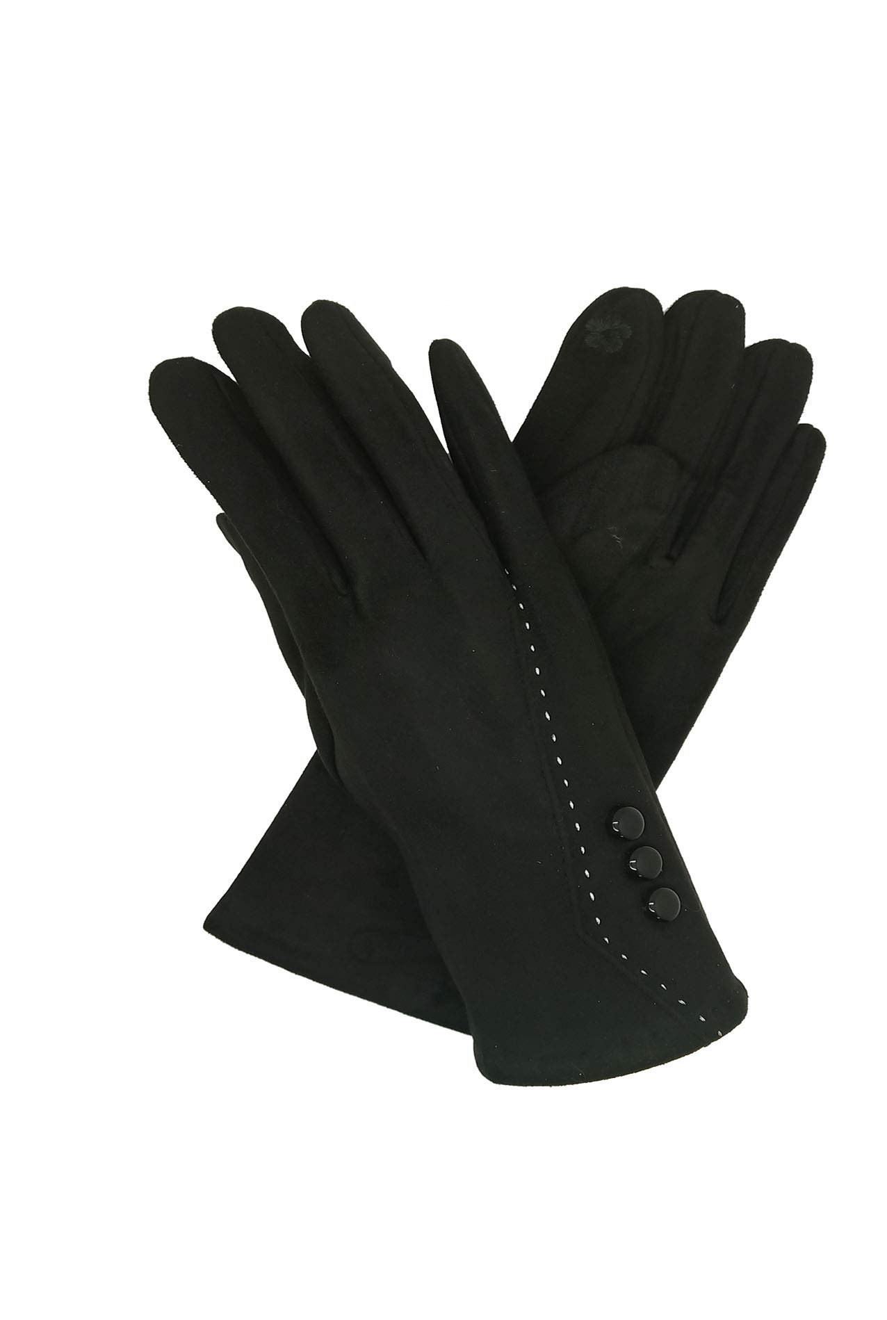 Finecy In Women's Black - Gloves Fashion Velvet Gloves Featuring Buttontouch Screen Finger Mittens (Black)