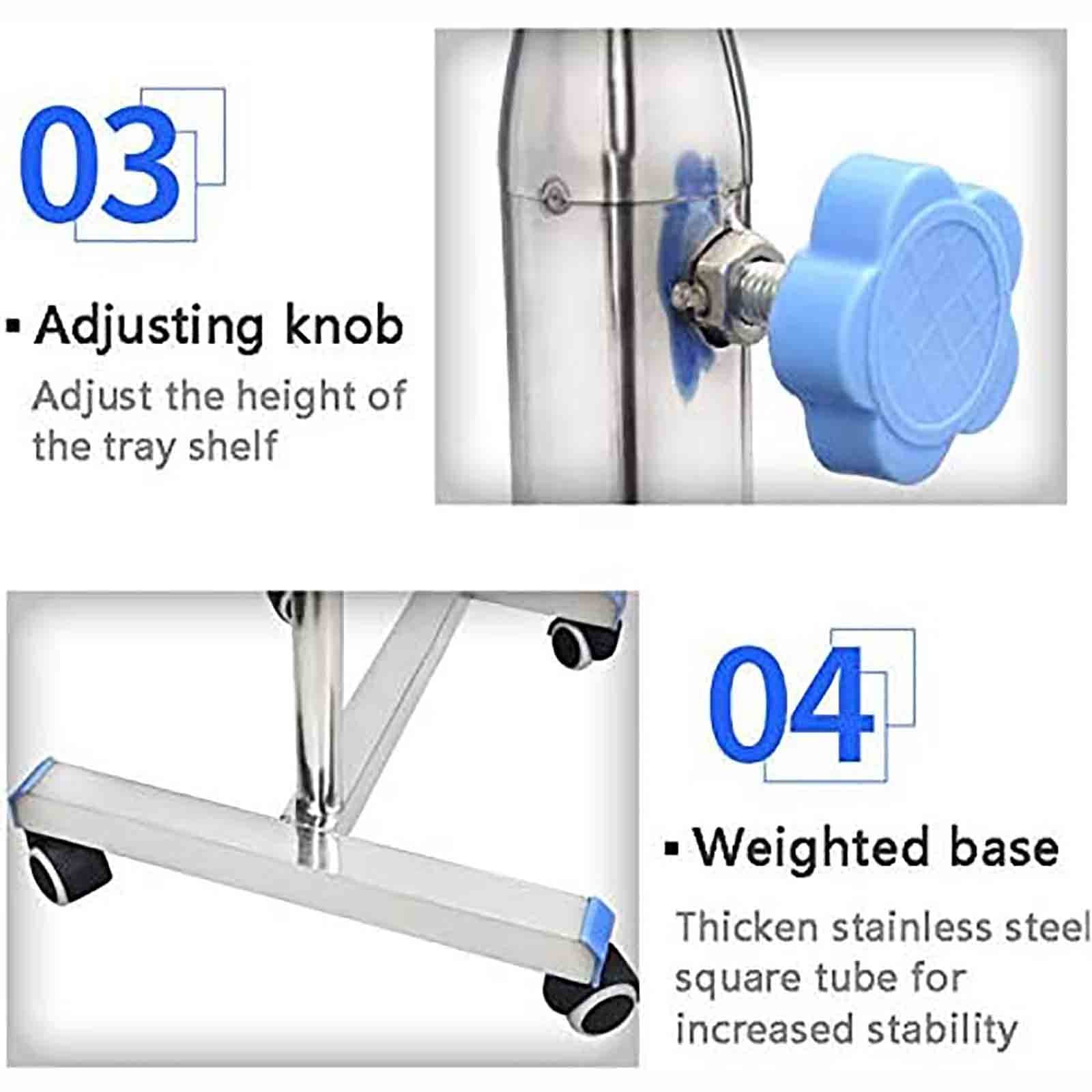 Carro quirúrgico, bandeja de acero inoxidable desmontable de altura ajustable con cubierta plana para instrumentos y suministros, equipo de transporte móvil