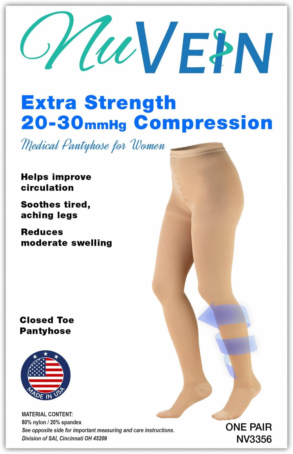 NuVein Medical Compression Pantyhose, 20-30 mmHg Support, Opaque, Beige, Petite - Image 5