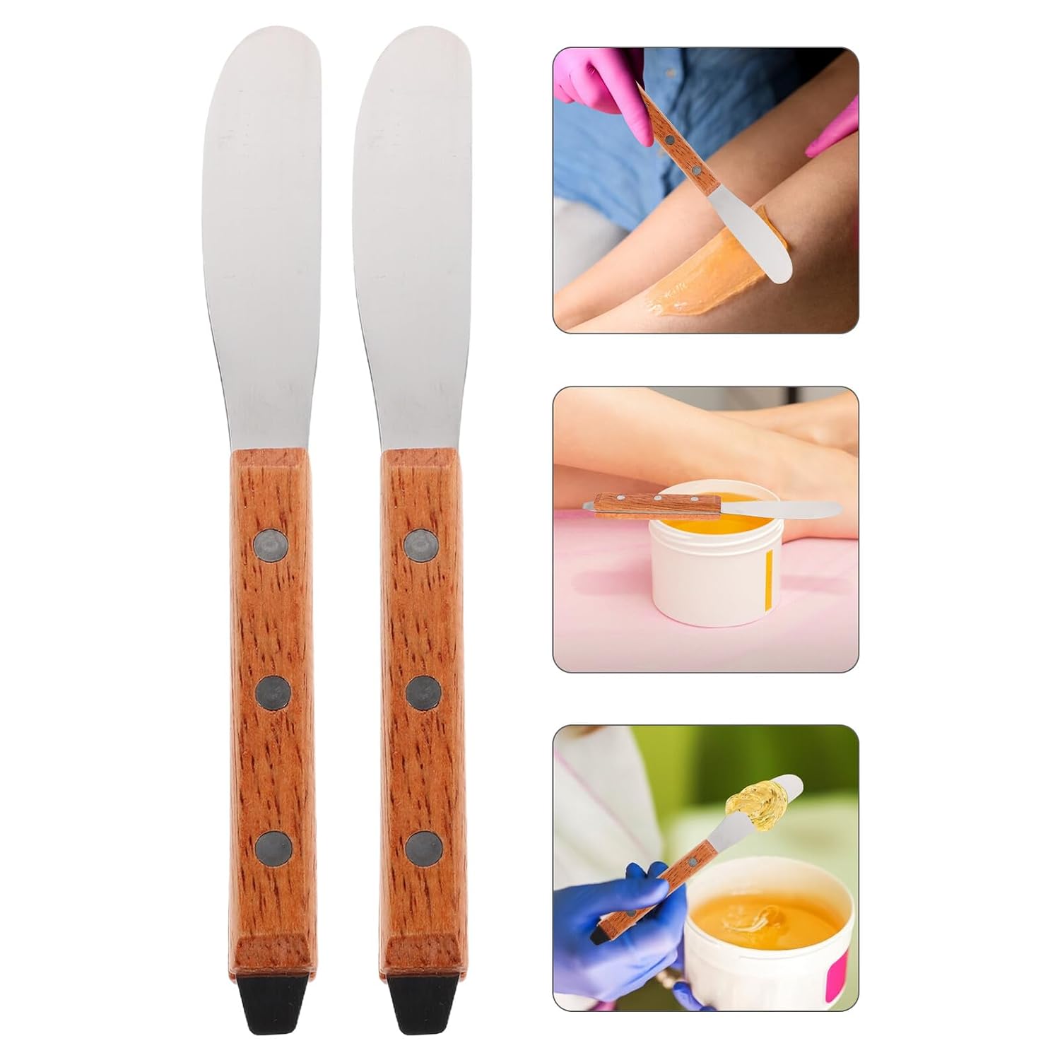 NOLITOY Metal Waxing Spatulas for Hair Removal 2pcs Non-stick Wax Applicator Sticks with Wooden Handle for Women’s Body Nose Waxing Supplies