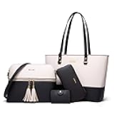 Women Fashion Synthetic Leather Handbags Tote Bag Shoulder Bag Top Handle Satchel Purse Set 4pcs
