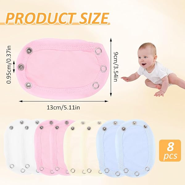 8 PCS Alargador Body Bebe Extensor Body Bebe para Recién Nacidos Ajustable Extensores Mono para Bebé Extensión Body BotóN A PresióN Extensible Longitud Ajustable Adecuado Botones a PresióN de Metal - 3