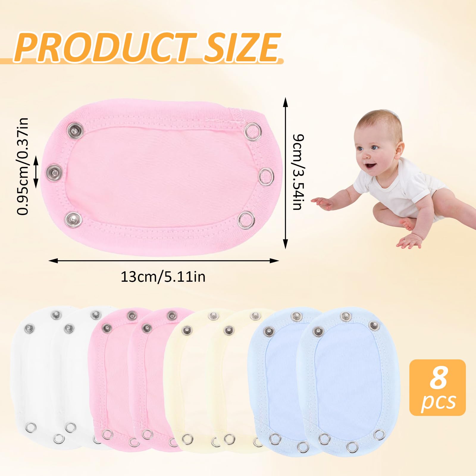 8 PCS Alargador Body Bebe Extensor Body Bebe para Recién Nacidos Ajustable Extensores Mono para Bebé Extensión Body BotóN A PresióN Extensible Longitud Ajustable Adecuado Botones a PresióN de Metal — view 3