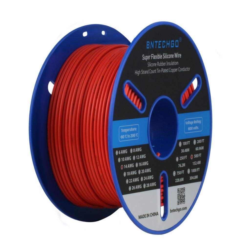 Fil de cuivre étamé 14 AWG BNTECHGO, bobine en silicone flexible rouge de 152,4 m