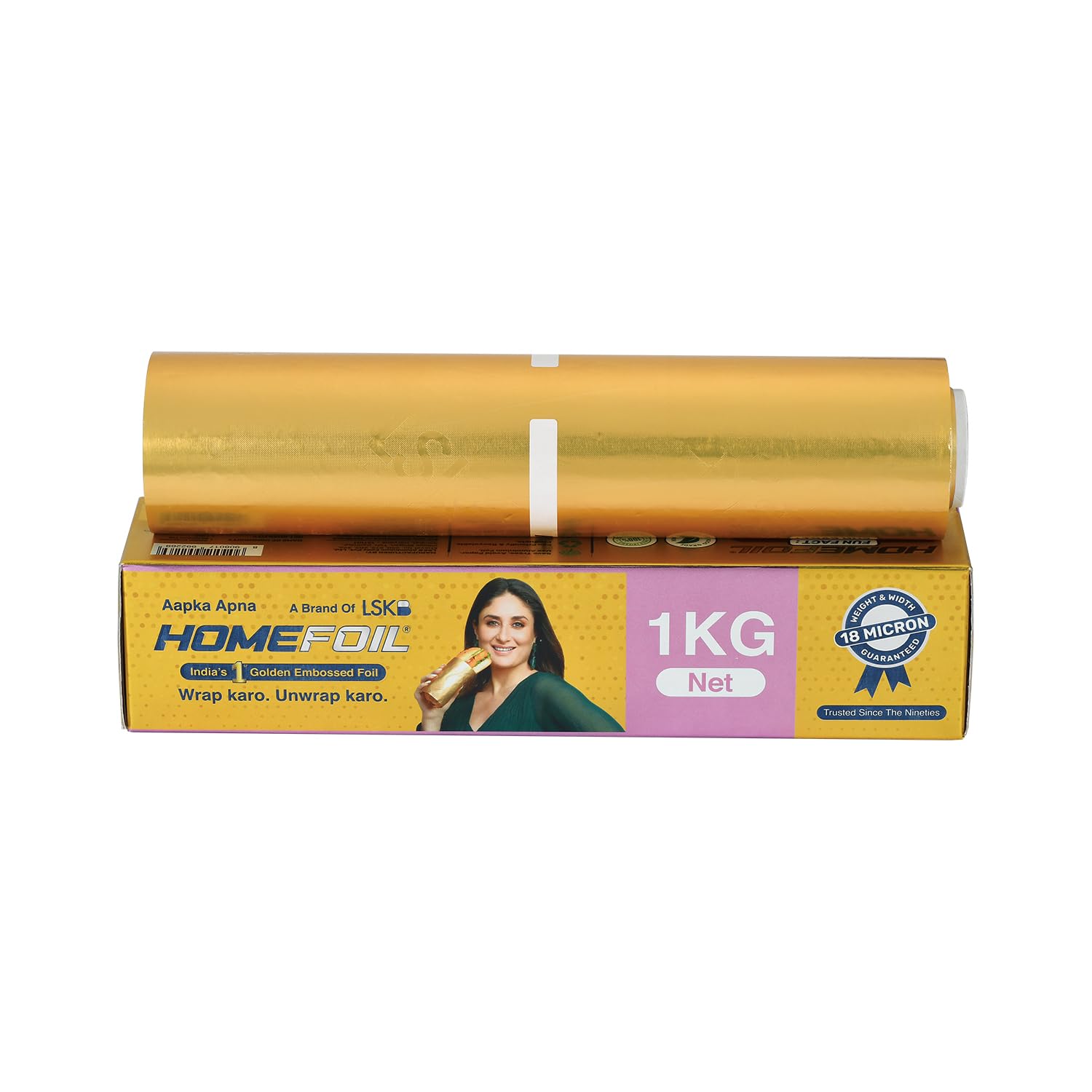 1 Kg Net Golden Embossed Converted Aluminium Foil | 18 Micron Thickness | Ideal for Food Wrapping, Packing, Storing and Serving | 69.49 Meters Net Guaranteed Length