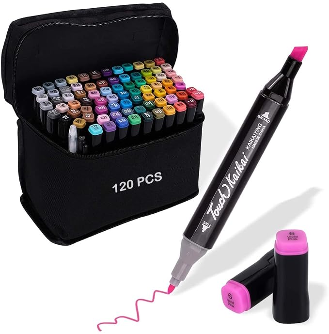 EMNDR 120 Color Dual Tip Art Markers Set & Chisel, Sketch Marker, for Adult Coloring, Calligraphy and Illustration Markers Drawing Pen for Kids Colour Pens (120 Pcs)