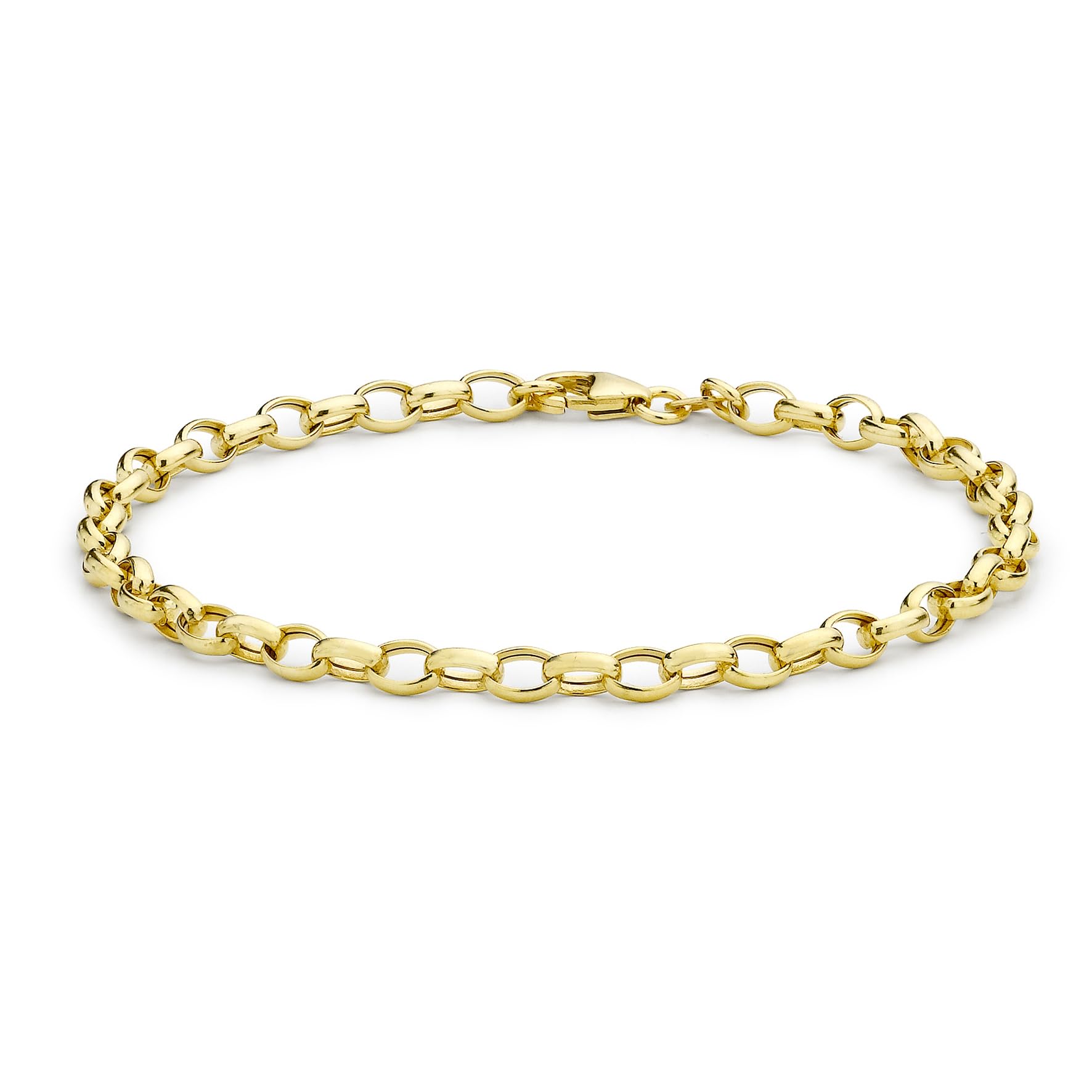 Women's 9 ct Yellow Gold Hollow 4 mm Oval Belcher Chain Bracelet