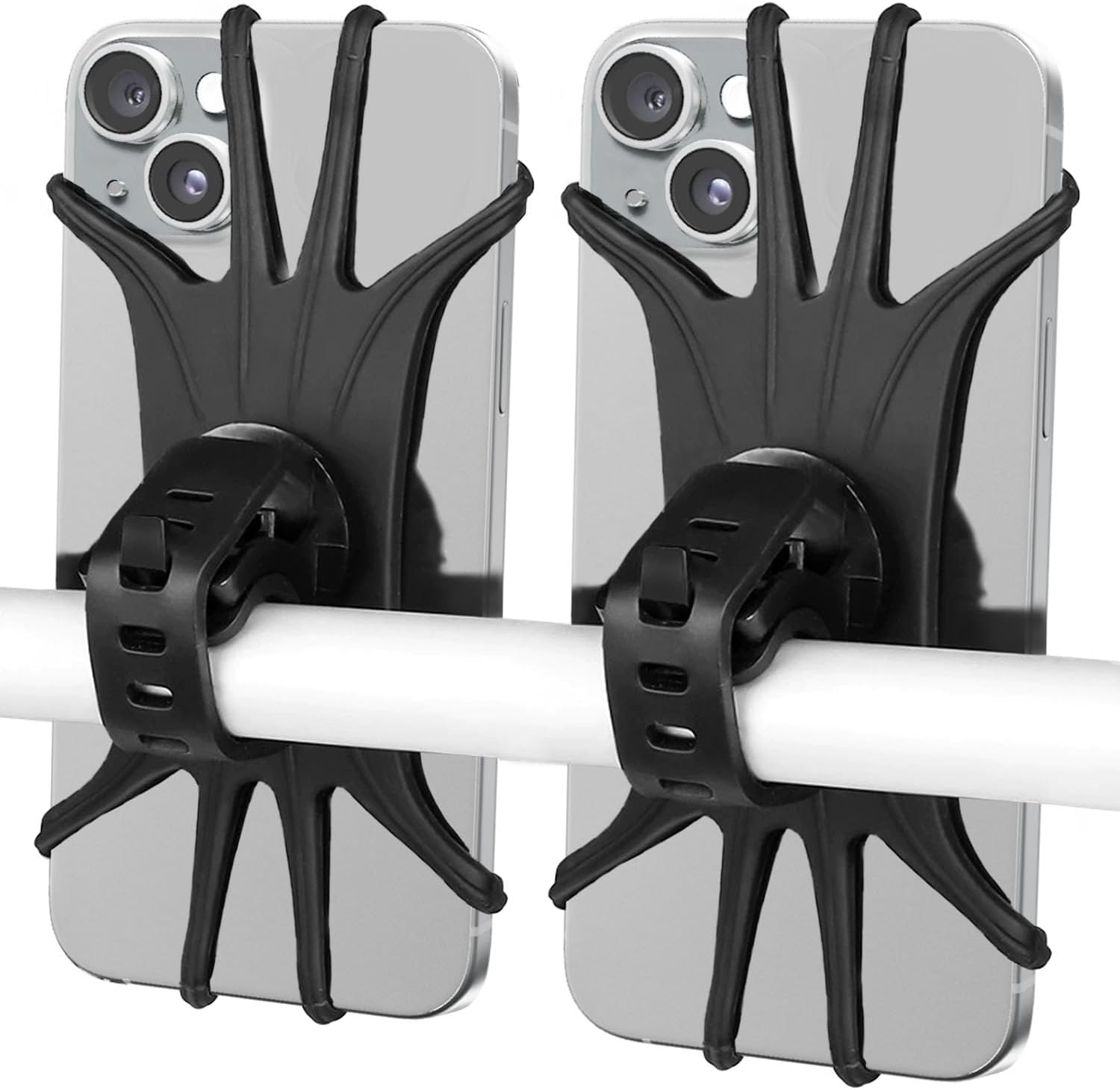 Bike Phone Mount 2 Pack, Universal Motorcycle Phone Holder for Bike, 360°Rotation Silicone Bicycle Phone Holder Handlebar Phone Mount Compatible with iPhone 12 11 Pro, Samsung