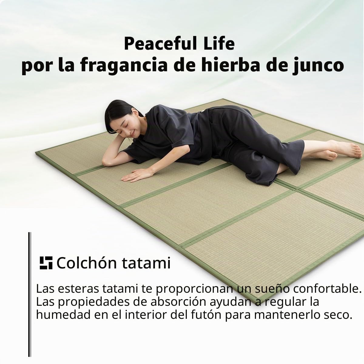 EMOOR Esterilla de Tatami Japonesa 140 x 200 cm Hierba Junico Natural (sin Teñir), Colchón Plegable Igusa Dormir en el Suelo Colchón Futón Japonés Meditación Yoga Zen