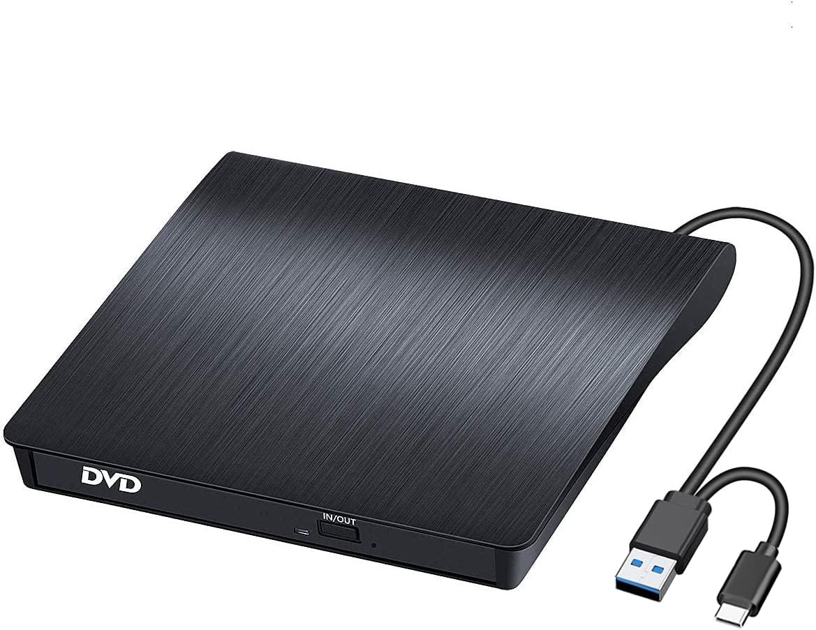 BEVA External CD DVD Drive, Type-C USB 3.0 Portable CD/Dvd +/-Rw Drive Slim DVD/CD Burner Player For Laptop Desktop PC MacBook, Windows 11/10 / 8/7 / XP/Linux/MacOS