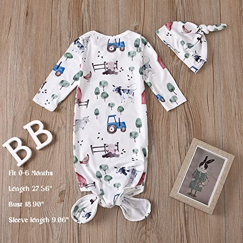 AMAWMW Newborn Baby Boys Girls Cartoon Sleeper Gown Long Sleeve Mountain Nightgown Hat Outfits2