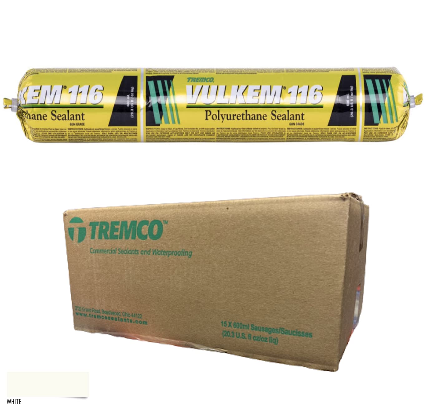 Tremco White Vulkem 116 Polyurethane High-Performance Sealant 20.3 fl/oz (426806-385),Case of 15…