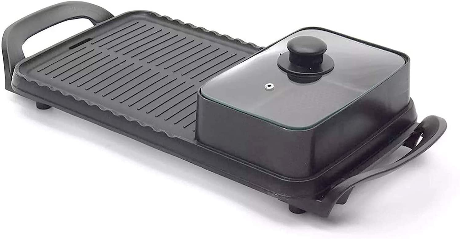 Plaque de Cuisson Grill de Table BBQ Grill Rack Barbecue coréen d'intérieur 2 en 1 avec diviseur Capacité de contrôle de température Double séparée de 1600 W pour 2 à 8 Personnes 10