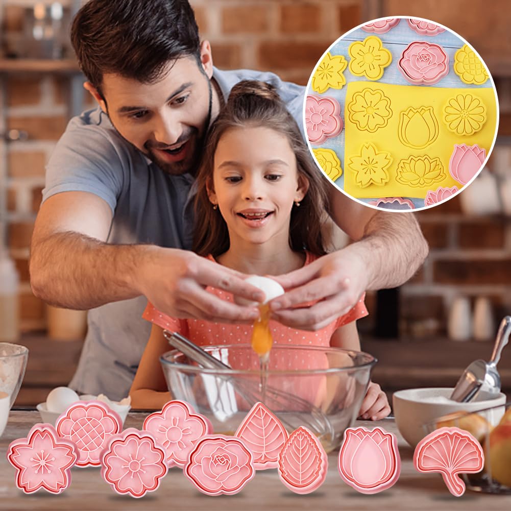 Set di 16 Formine per Biscotti, Fiori e Foglie 3D, Decorazione per Biscotti, Accessori per la Cottura Fai da Te