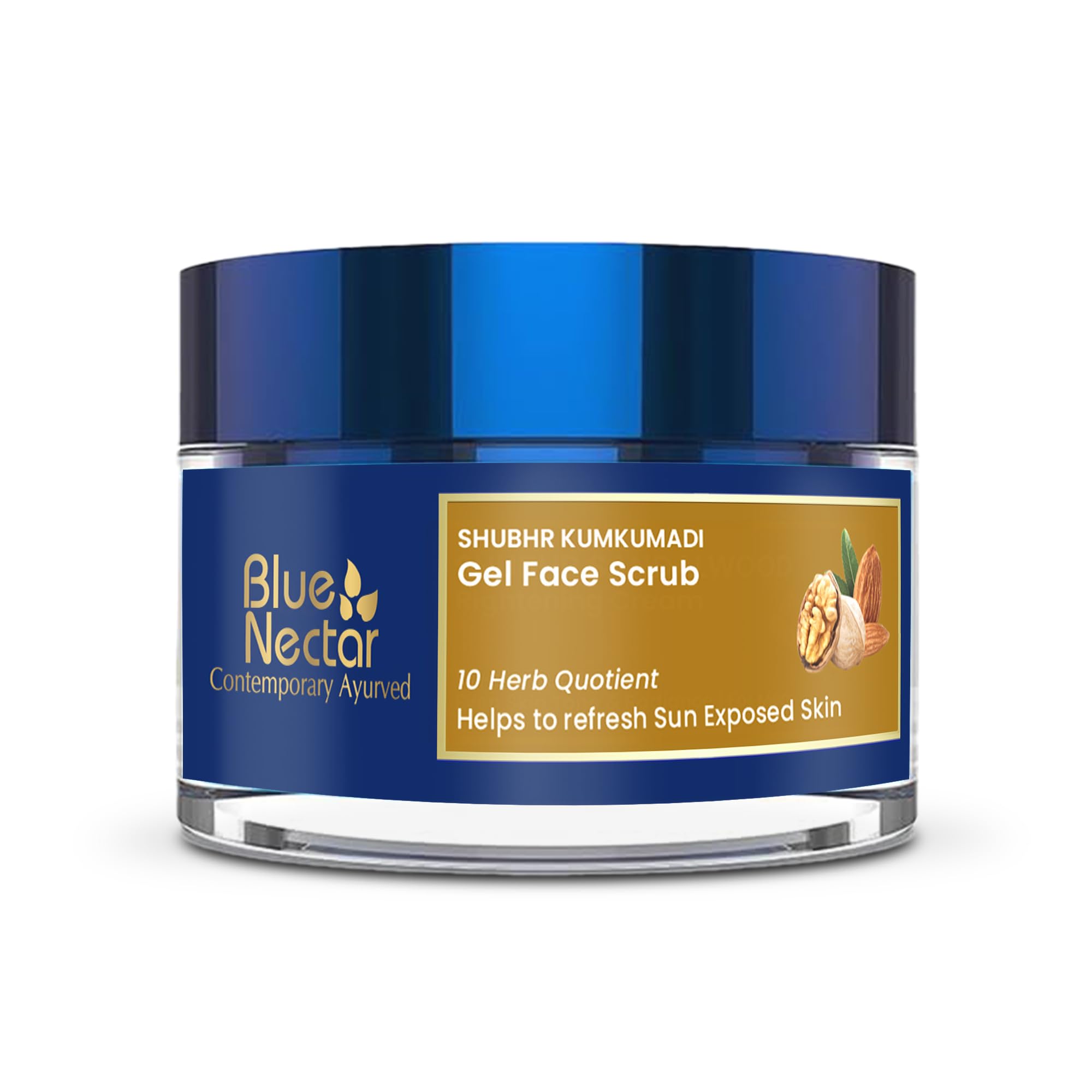 Blue Nectar Gommage visage à l'huile d'amande et au gel de noix pour une exfoliation en profondeur, un retrait du bronzage et une peau éclatante (48,2 g, 10 herbes)