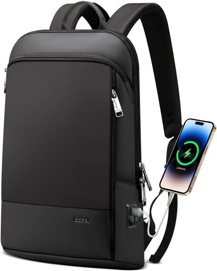 Slim Laptop Thin Business Backpack with Bottle Holder USB Charging Professional for Men Notebook Work Office Anti Theft Smart Computer 15-15.6 inch Back pack Light Black