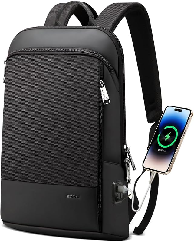 BOPai Mochila Delgada para Laptop con Portabotellas Carga USB Profesional para Hombres Notebook Trabajo Oficina Computadora Inteligente Antirrobo Mochila de 15-15.6 Pulgadas Negro Claro