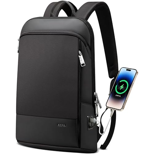 BOPai Slim Laptop Thin Business Backpack with Bottle Holder USB Charging Professional for Men Notebook Work Office Anti Theft Smart Computer 15-15.6 inch Back pack Light Black