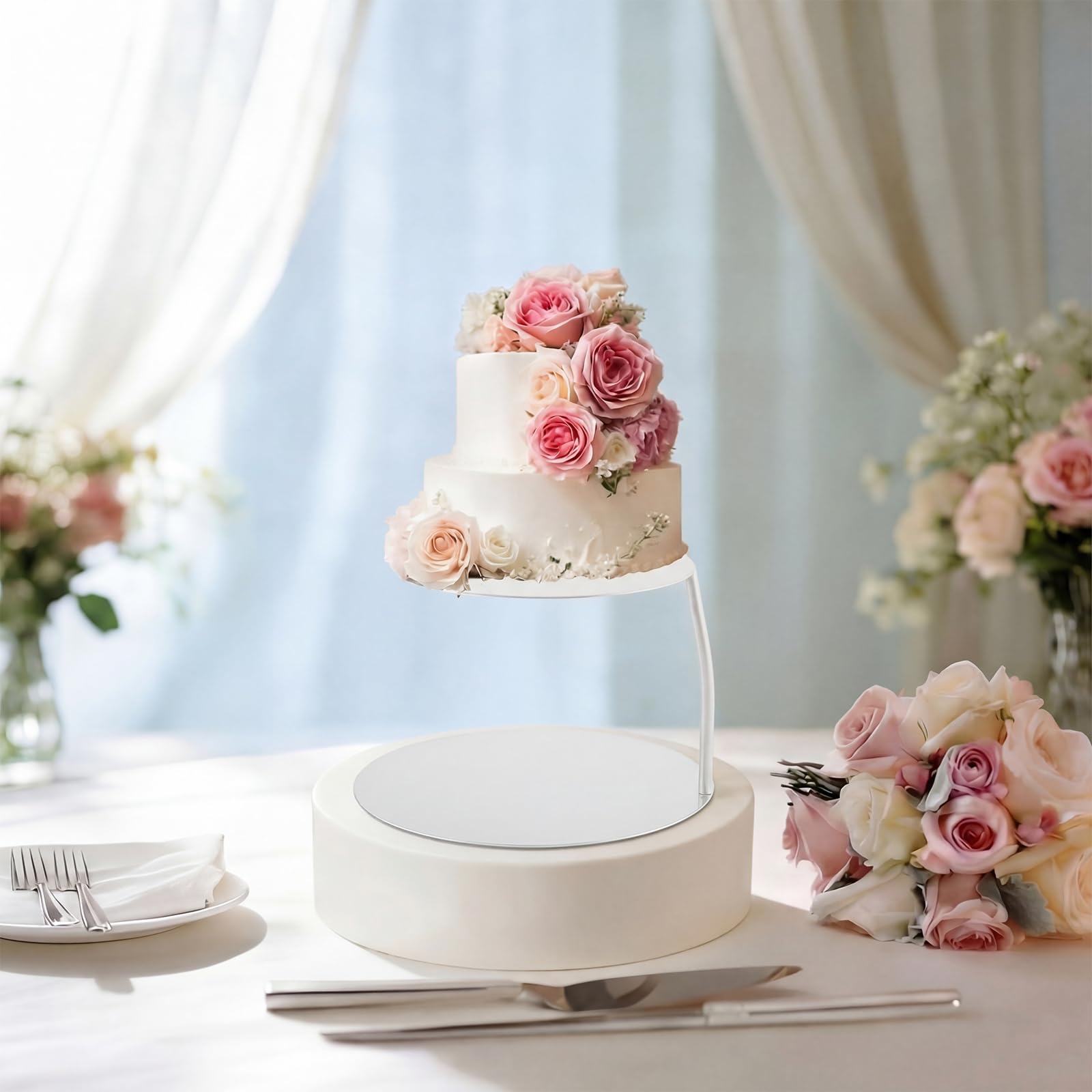 LemonRoad Présentoir à gâteaux flottant en métal à 2 niveaux de 15,2 cm + 20,3 cm - Séparateur de gâteaux de mariage rond décoratif - Présentoir à desserts, pâtisserie pour anniversaire, fête
