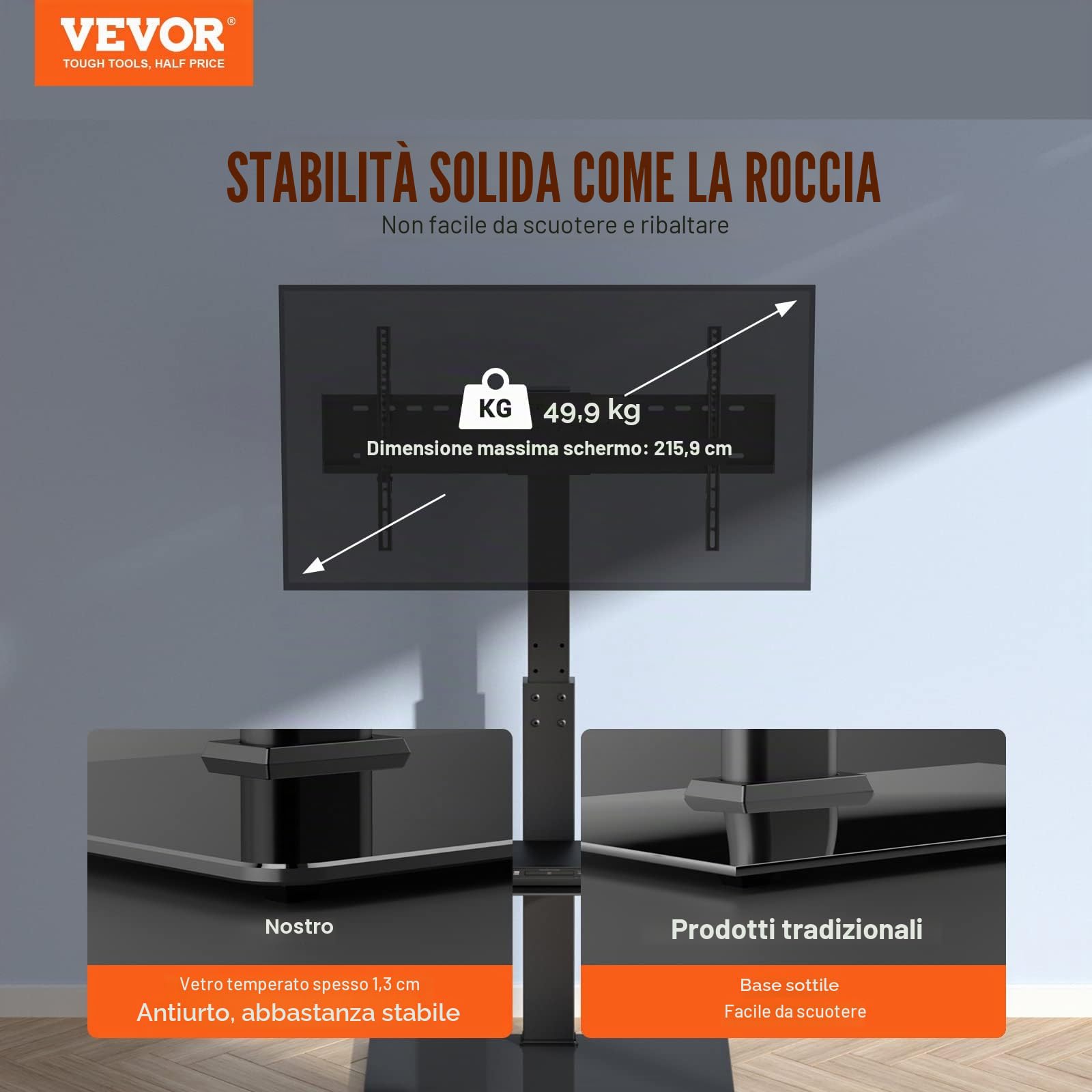 VEVOR Supporto TV Girevole per TV da 32 a 85 pollici, Supporto da Pavimento Altezza Regolabile, Capacità di Carico di 45 kg, VESA massimo 400x800 mm, per Soggiorno, Casa, Ufficio, Aula