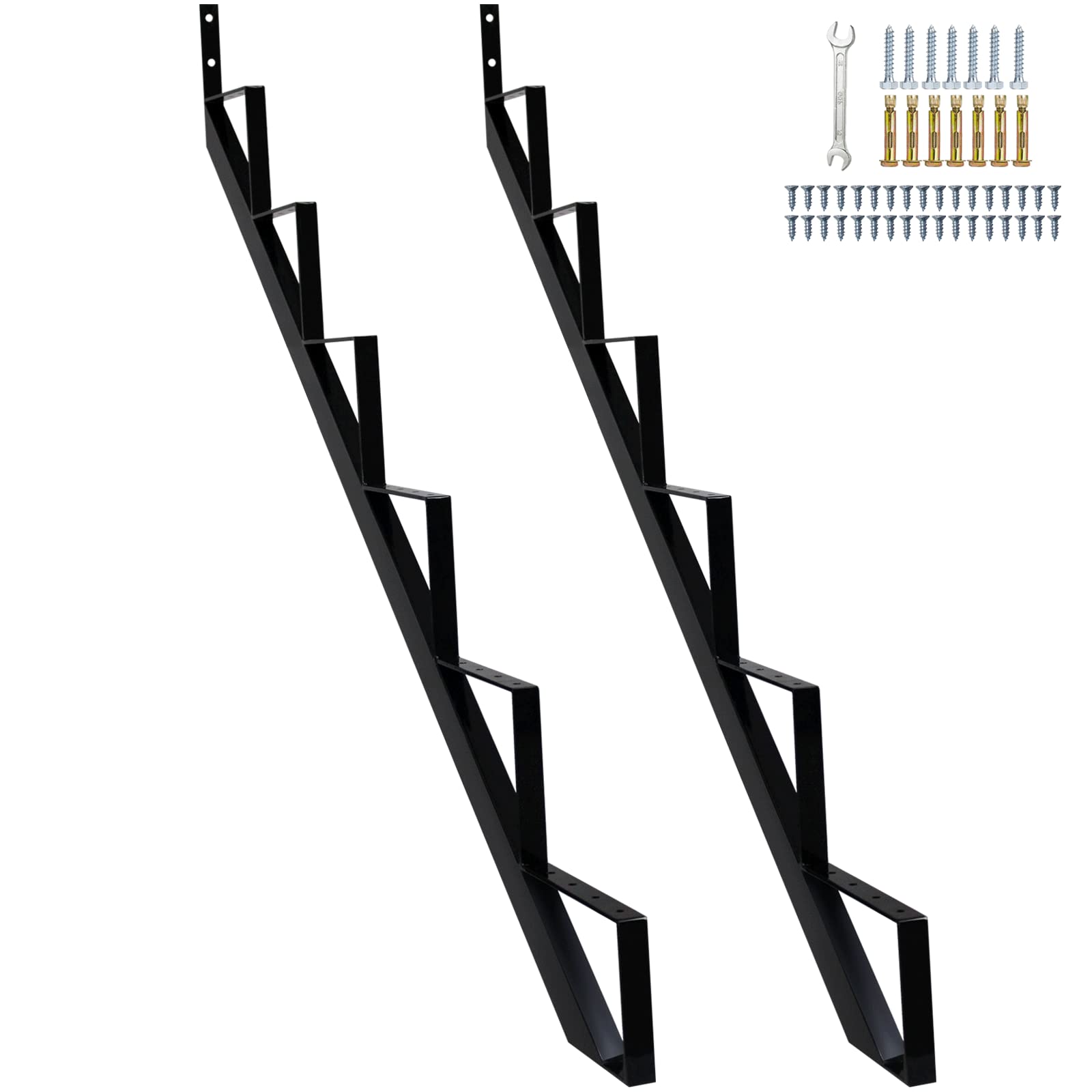 Steel Stair Stringer 6 Step, Metal Stair Stringers for Deck Height 49.6 inches, Steel Stair Step Riser for Outside Stairs?2Pack)