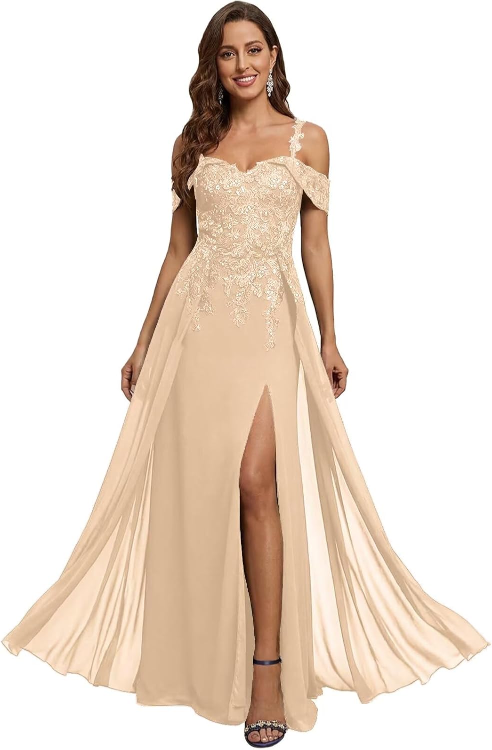 Sequin Lace Mother of The Bride Dresses for Woman with Slit Spaghetti Straps Long Formal Evening Dress