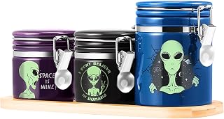Alien Smell Proof Jar Bundle - 3 Pack (1L+2S), Pottery Smell Proof Container with Bamboo Holder Kit, Versatile Airtight Storage Set Cute Mushroom Gifts for Connoisseur - Purple Black Black