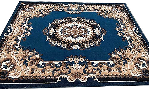 Image of Premium Soft Thick Geometric Rug - 6 x 8 Feet (180 x 235 Cm) Blue K - Anti-Skid, Washable, Acrylic for Living Room, Bedroom & Home Decor