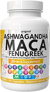 16-in-1 Ashwagandha, Maca, Fenugreek &amp; Tongkat Ali Capsules for Men &amp; Women | 9256mg High-Potency, Tribulus, Ginseng, Horny Goat Weed, | Libido , Muscle Building, Endurance, Male/Female Vitality, Workout Recovery &amp; Energy Support | 90 Day Supply | Original Plus